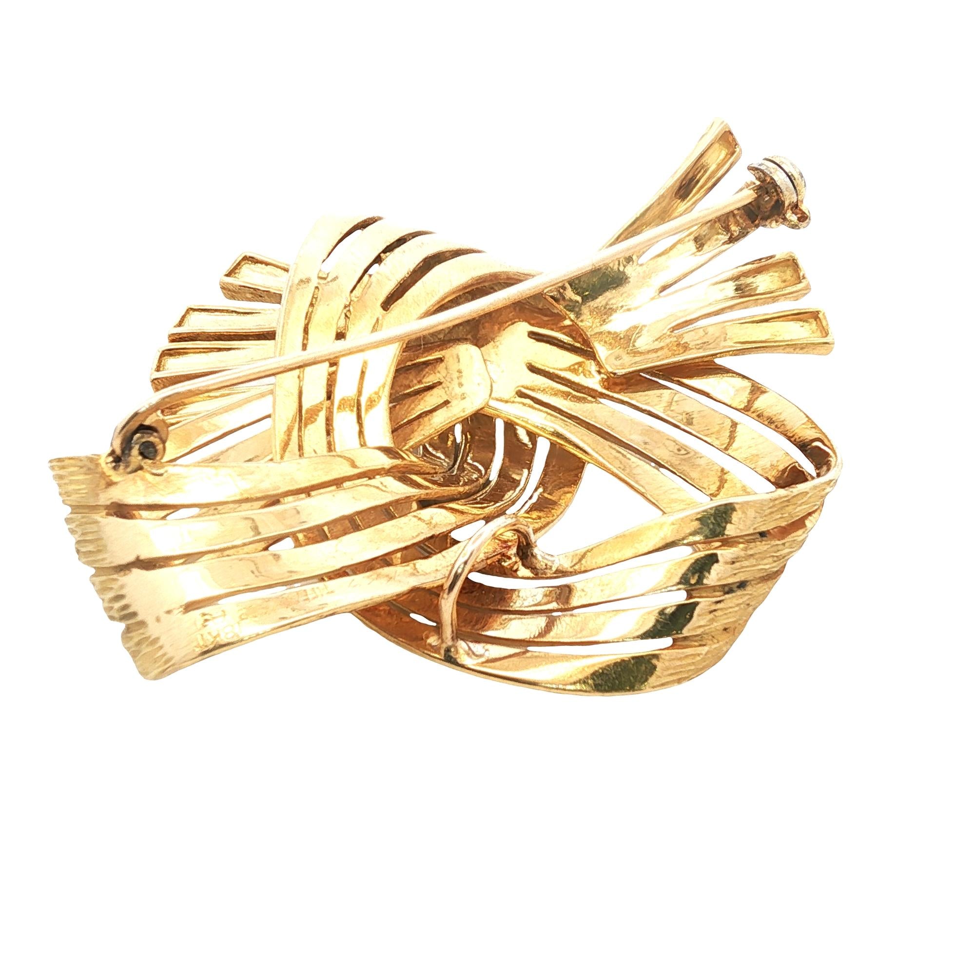 Tiffany & Company 18 Karat Yellow Gold Textured Ribbon Brooch Vintage Circa 1970