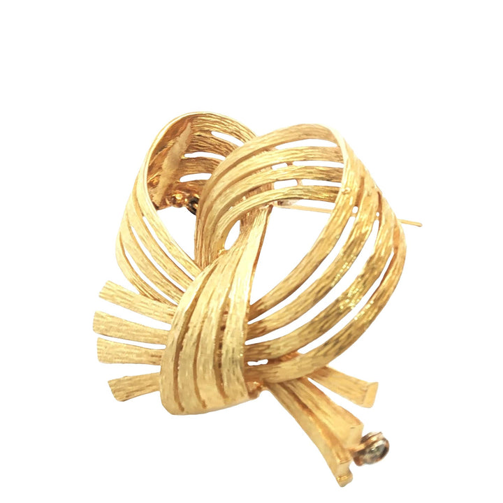 Tiffany & Company 18 Karat Yellow Gold Textured Ribbon Brooch Vintage Circa 1970