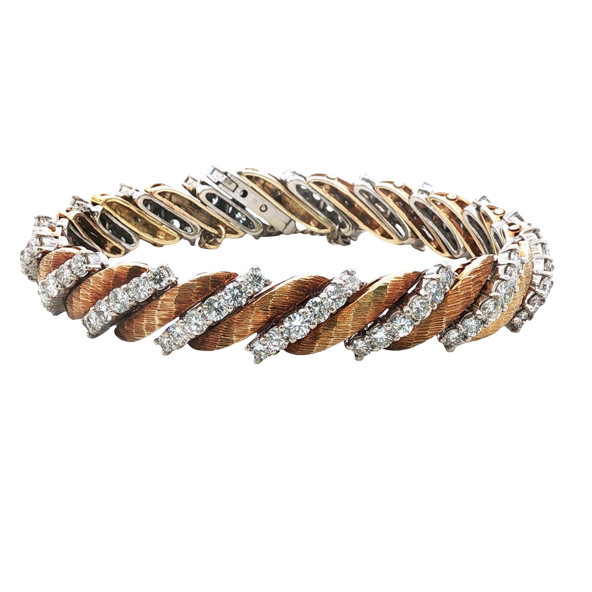 1960s Diamond 18 Karat Yellow Gold & Platinum Slanted Link Vintage Bracelet