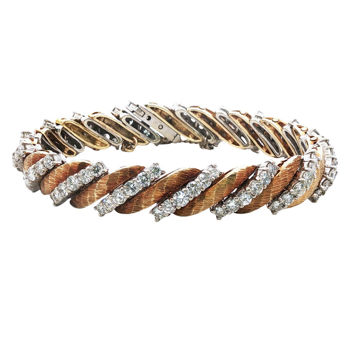1960s Diamond 18 Karat Yellow Gold & Platinum Slanted Link Vintage Bracelet