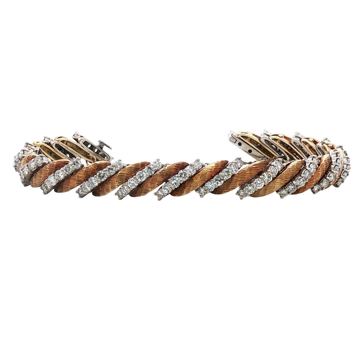 1960s Diamond 18 Karat Yellow Gold & Platinum Slanted Link Vintage Bracelet