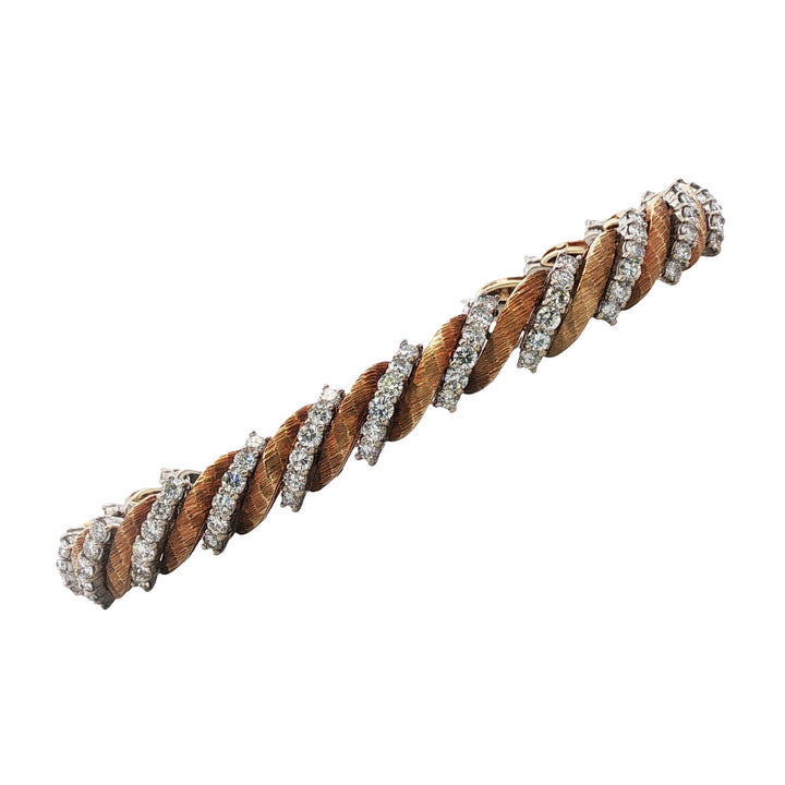 1960s Diamond 18 Karat Yellow Gold & Platinum Slanted Link Vintage Bracelet