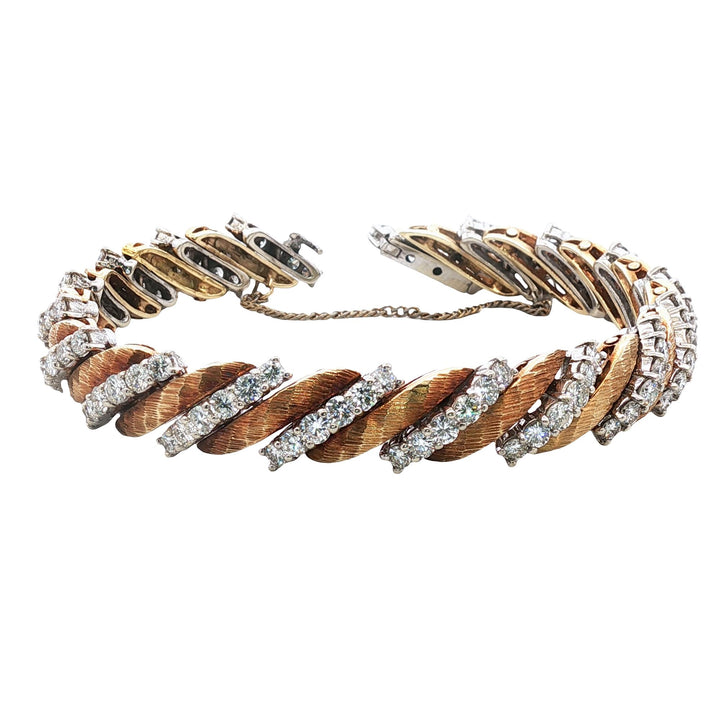 1960s Diamond 18 Karat Yellow Gold & Platinum Slanted Link Vintage Bracelet
