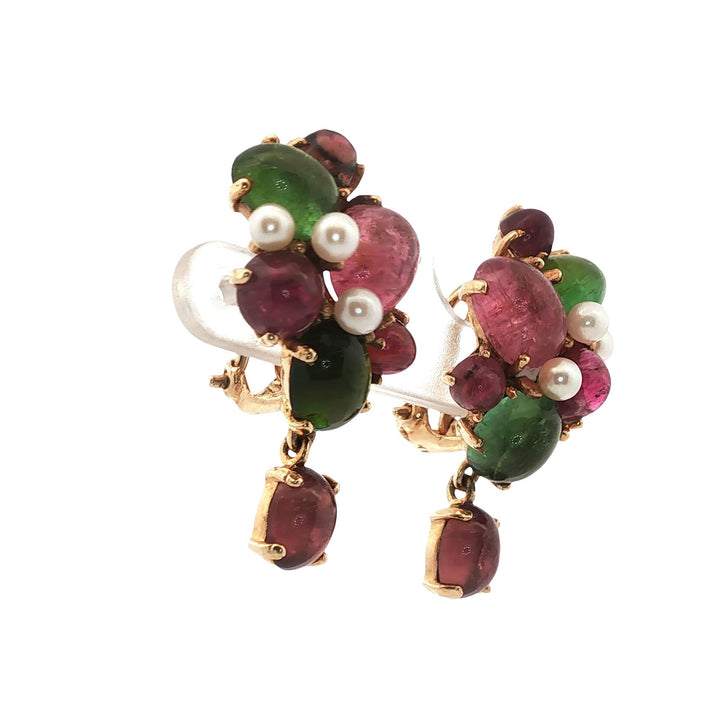 Tutti Frutti 14 Karat Yellow Gold Colorful Tourmaline Gemstone Dangle Earrings