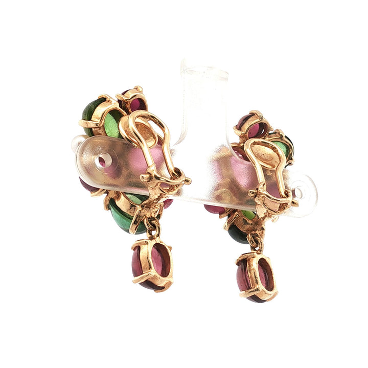 Tutti Frutti 14 Karat Yellow Gold Colorful Tourmaline Gemstone Dangle Earrings