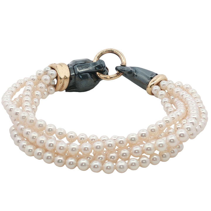Cartier Panther Panthère Yellow Gold & Silverium Emerald Pearl Bracelet Vintage