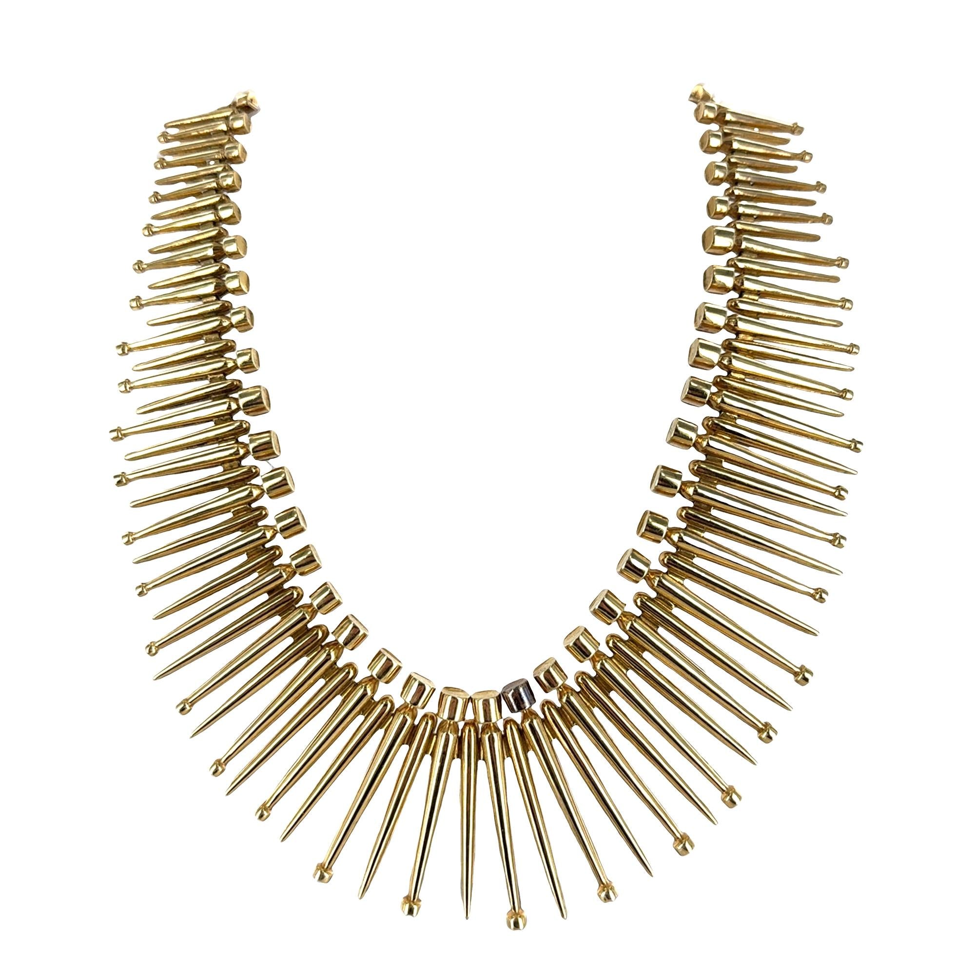 Ilias Lalaounis 18 Karat Yellow Gold Cleopatra Style Fringe Necklace Circa 1970