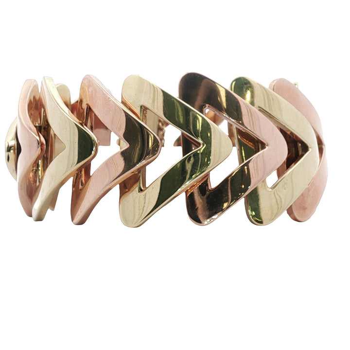 Retro Rose & Yellow Gold Triangle Link Wide Vintage Statement Bracelet