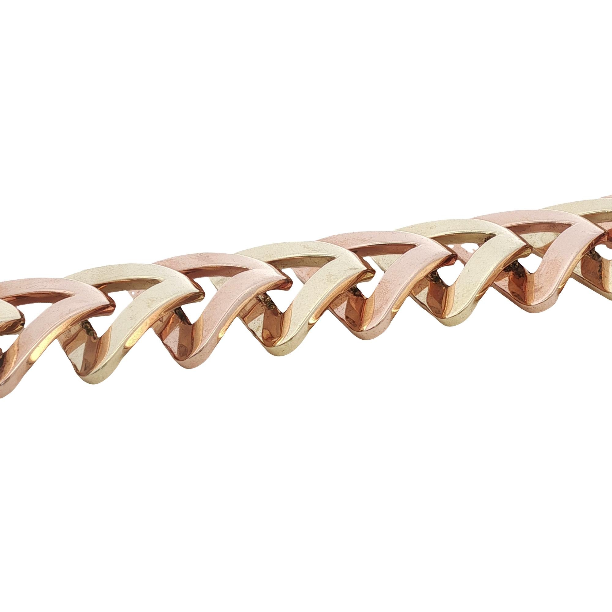 Retro Rose & Yellow Gold Triangle Link Wide Vintage Statement Bracelet