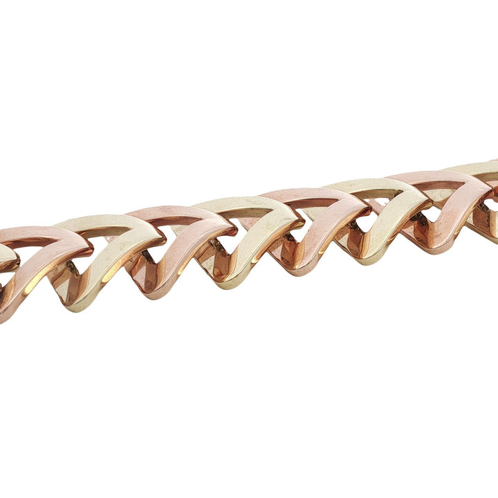 Retro Rose & Yellow Gold Triangle Link Wide Vintage Statement Bracelet