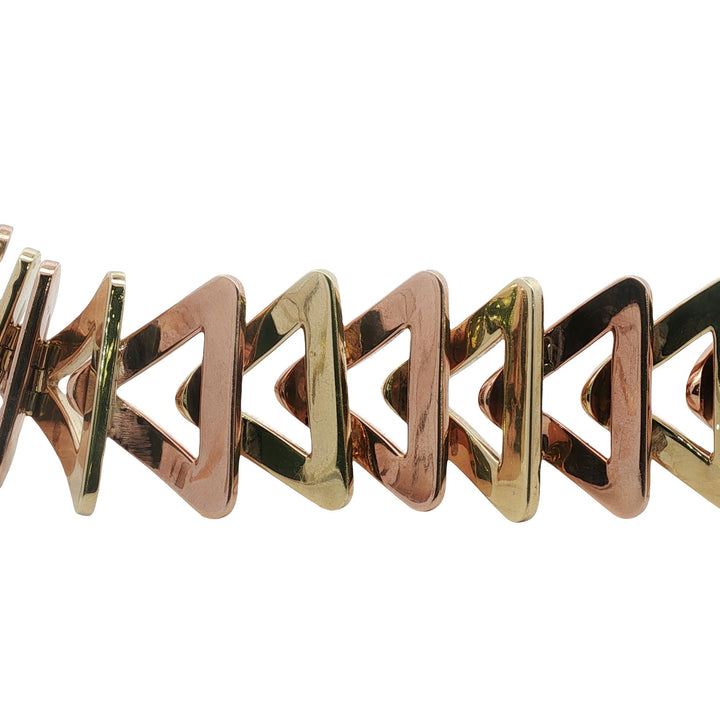 Retro Rose & Yellow Gold Triangle Link Wide Vintage Statement Bracelet