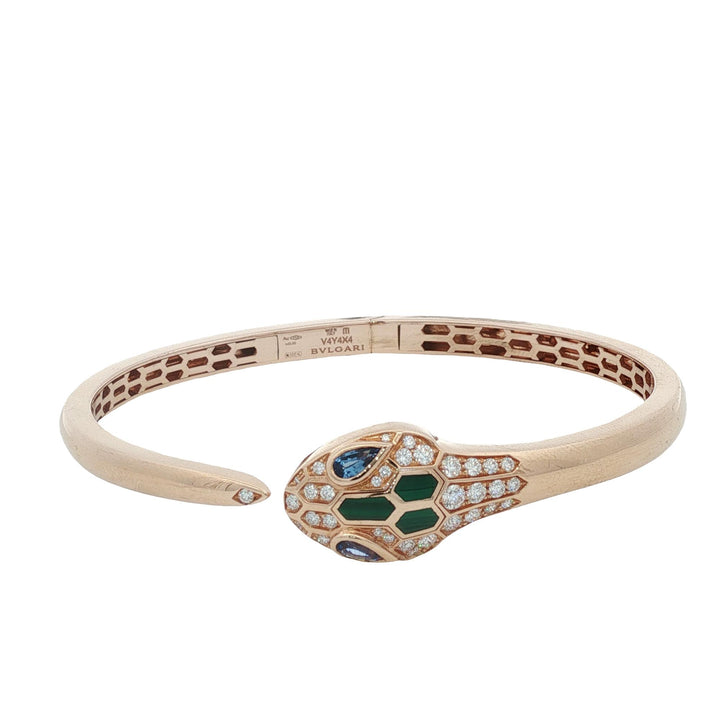 Bvlgari Serpenti Diamond Emerald 18 Karat Yellow Gold Bangle Bracelet Medium