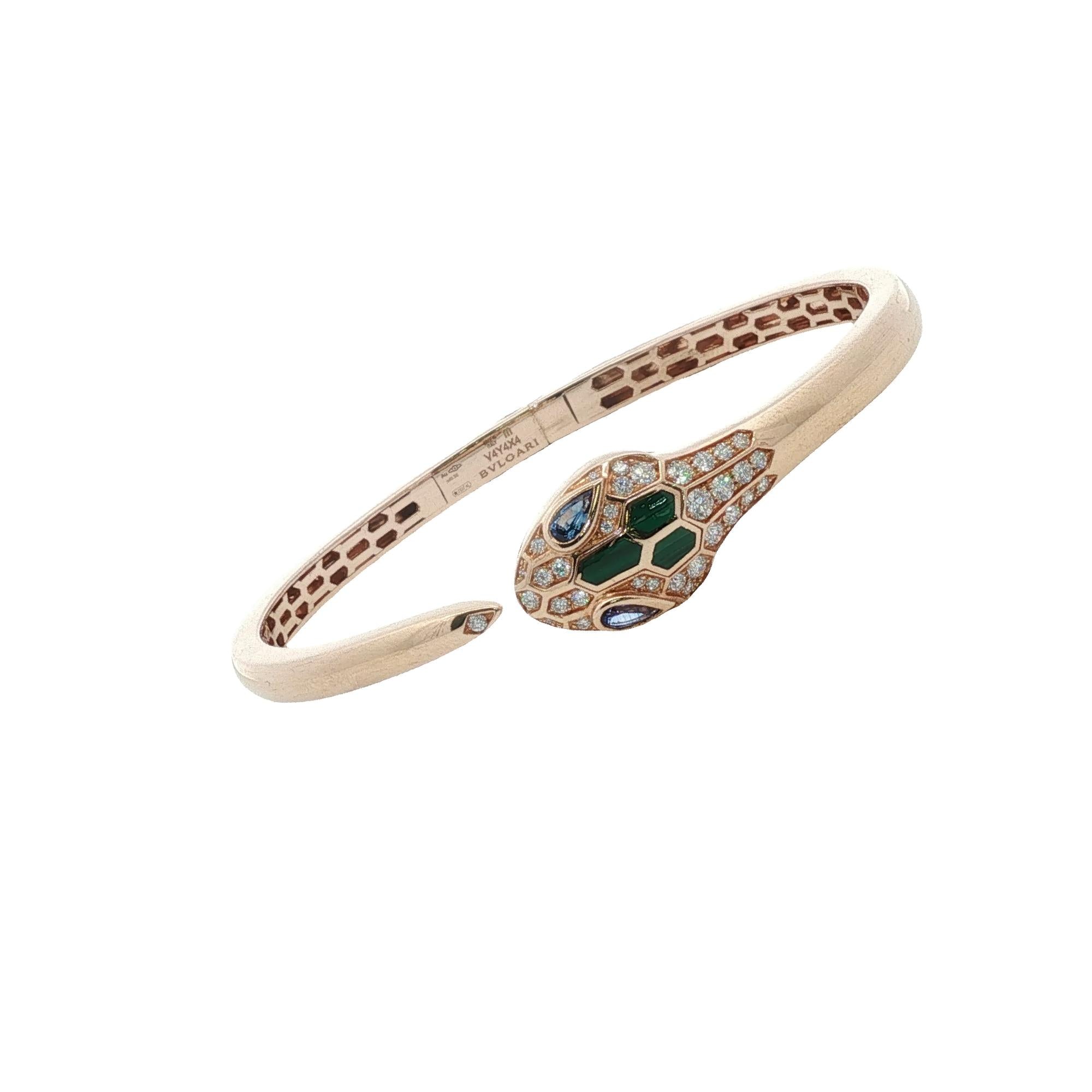Bvlgari Serpenti Diamond Emerald 18 Karat Yellow Gold Bangle Bracelet Medium