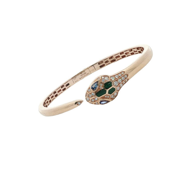 Bvlgari Serpenti Diamond Emerald 18 Karat Yellow Gold Bangle Bracelet Medium