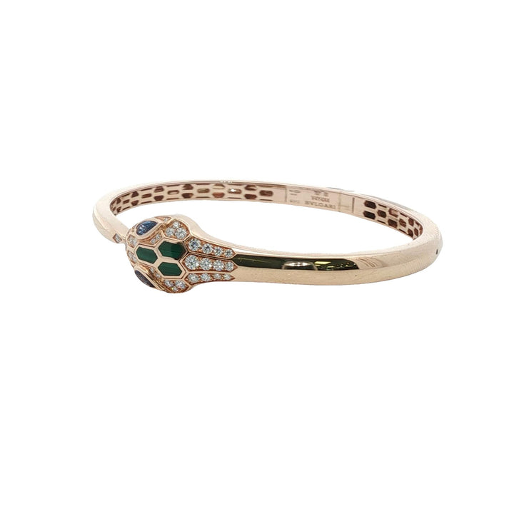 Bvlgari Serpenti Diamond Emerald 18 Karat Yellow Gold Bangle Bracelet Medium
