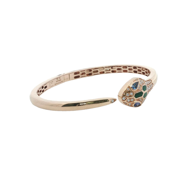 Bvlgari Serpenti Diamond Emerald 18 Karat Yellow Gold Bangle Bracelet Medium
