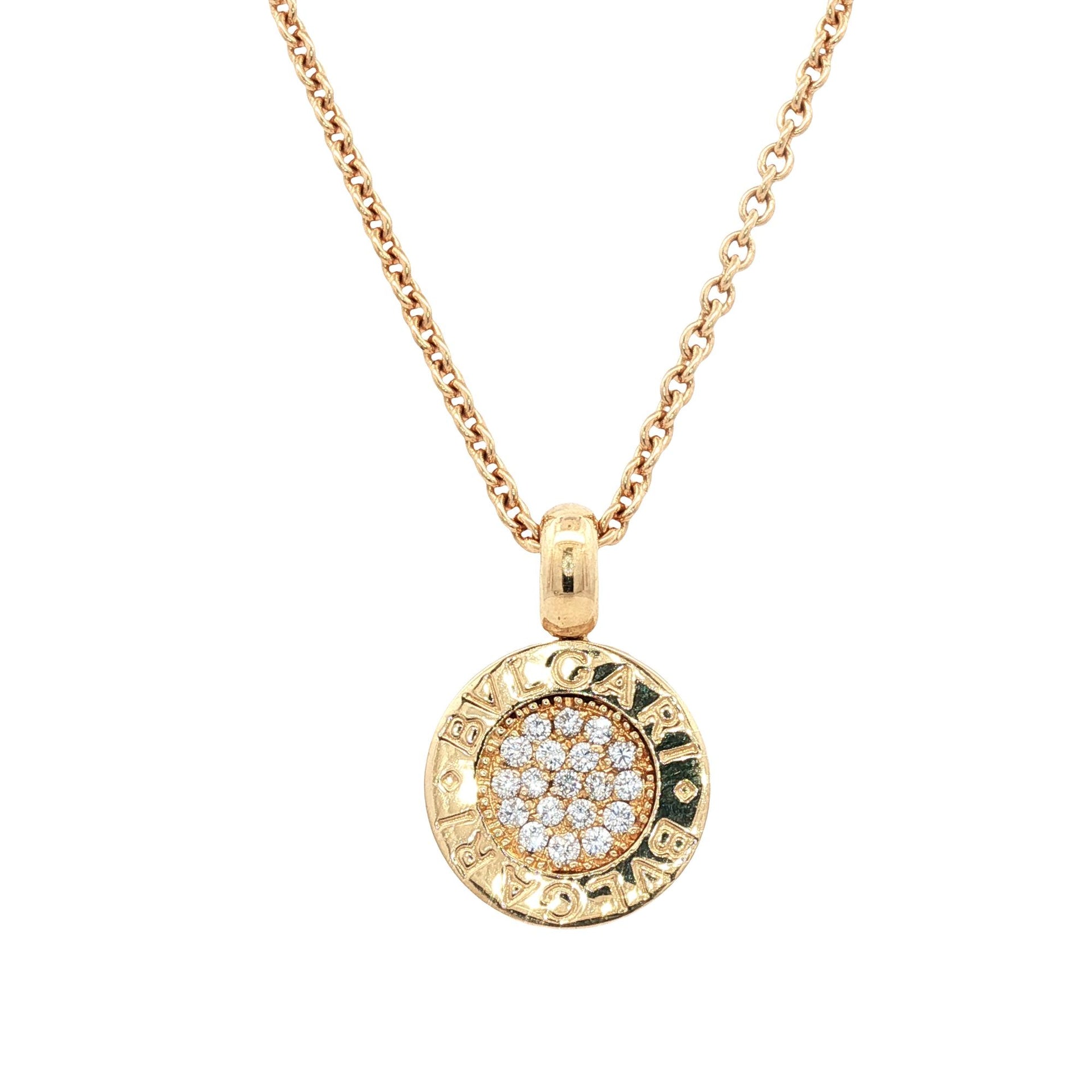 Bvlgari Diamond Disc 18 Karat Yellow Gold Modern Pendant Necklace