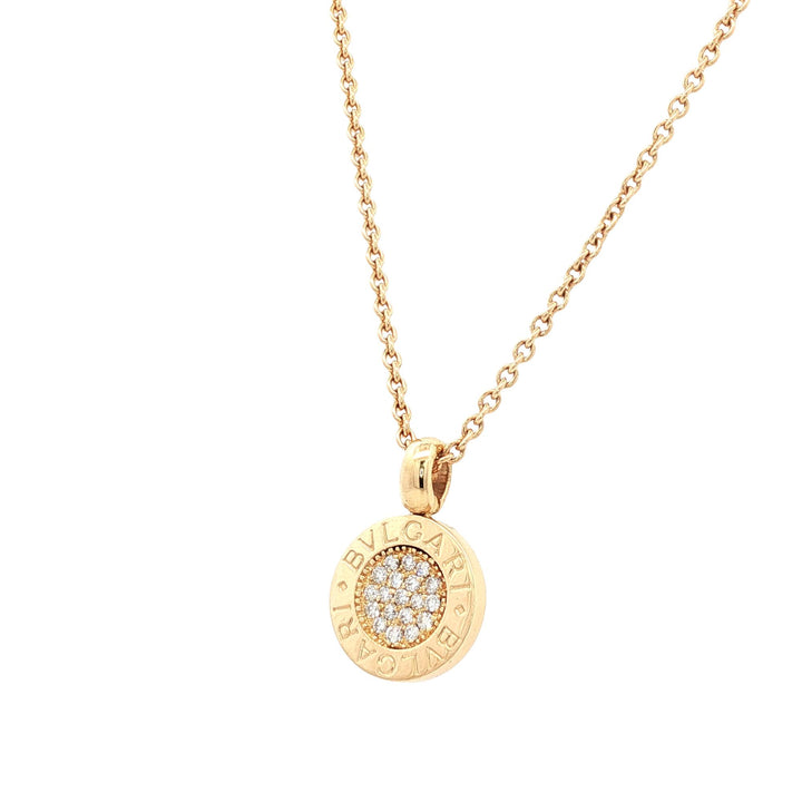 Bvlgari Diamond Disc 18 Karat Yellow Gold Modern Pendant Necklace