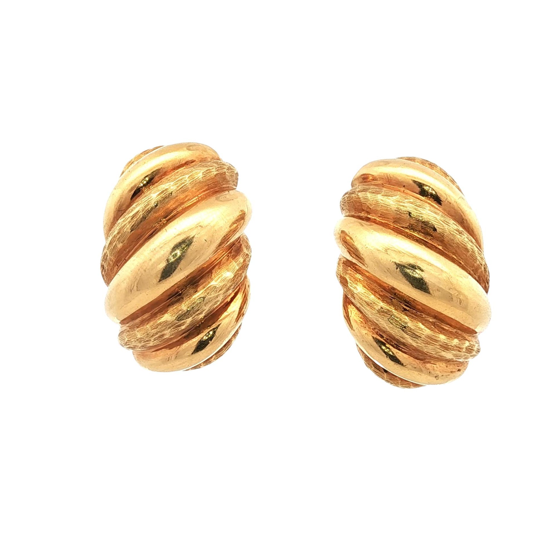 Tiffany & Company 18 Karat Yellow Gold Ribbed Shrimp Style Earclip Earrings
