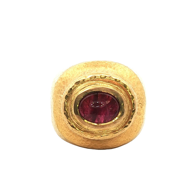 Zolotas Cabochon Ruby 22 Karat Yellow Gold Hammered Finish Gypsy Ring