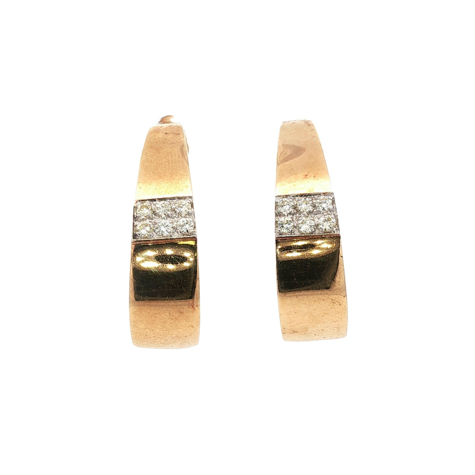 Diamond Hoop 14 Karat Yellow Gold J Hoop Contemporary Leverback Earrings