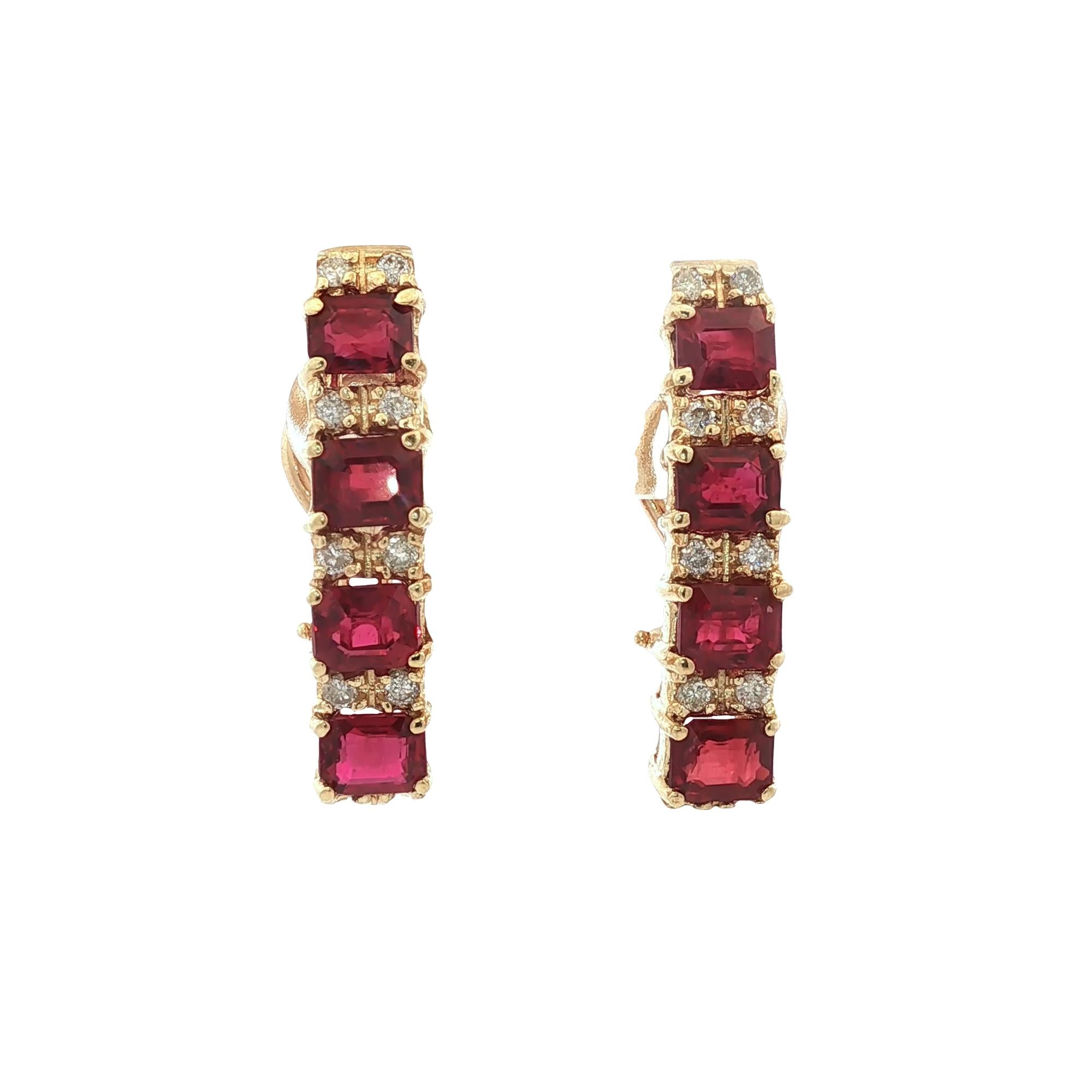 Diamond Ruby 14 Karat Yellow Gold Drop Leverback Earrings