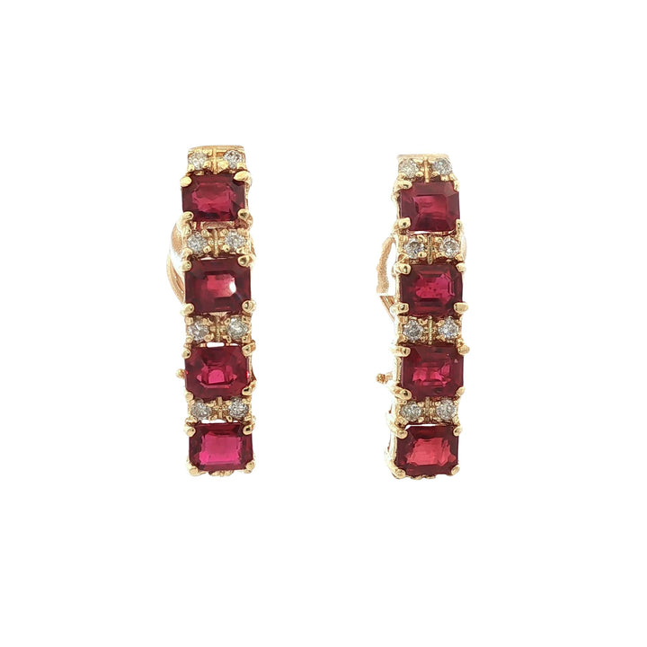 Diamond Ruby 14 Karat Yellow Gold Drop Leverback Earrings