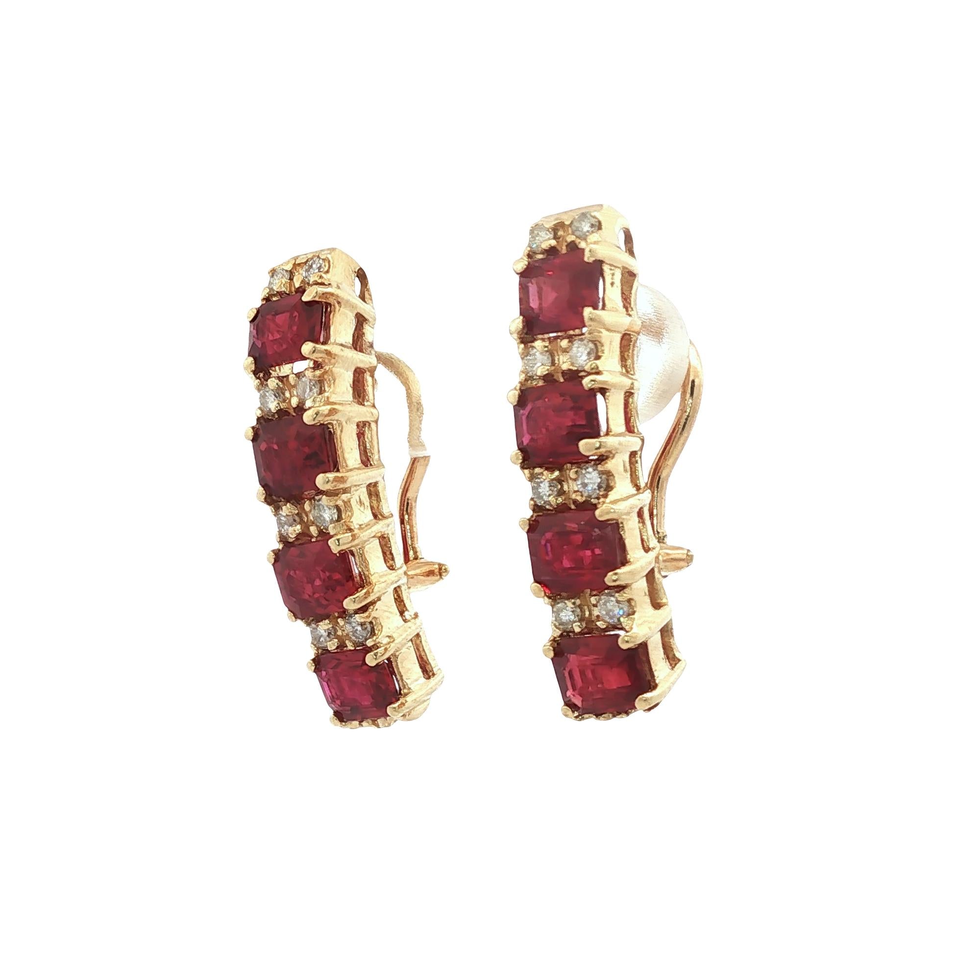 Diamond Ruby 14 Karat Yellow Gold Drop Leverback Earrings