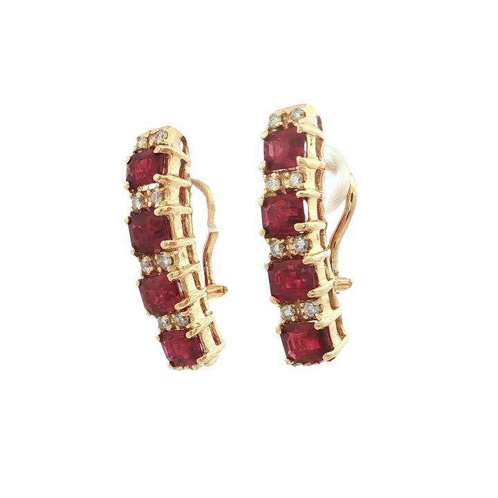 Diamond Ruby 14 Karat Yellow Gold Drop Leverback Earrings