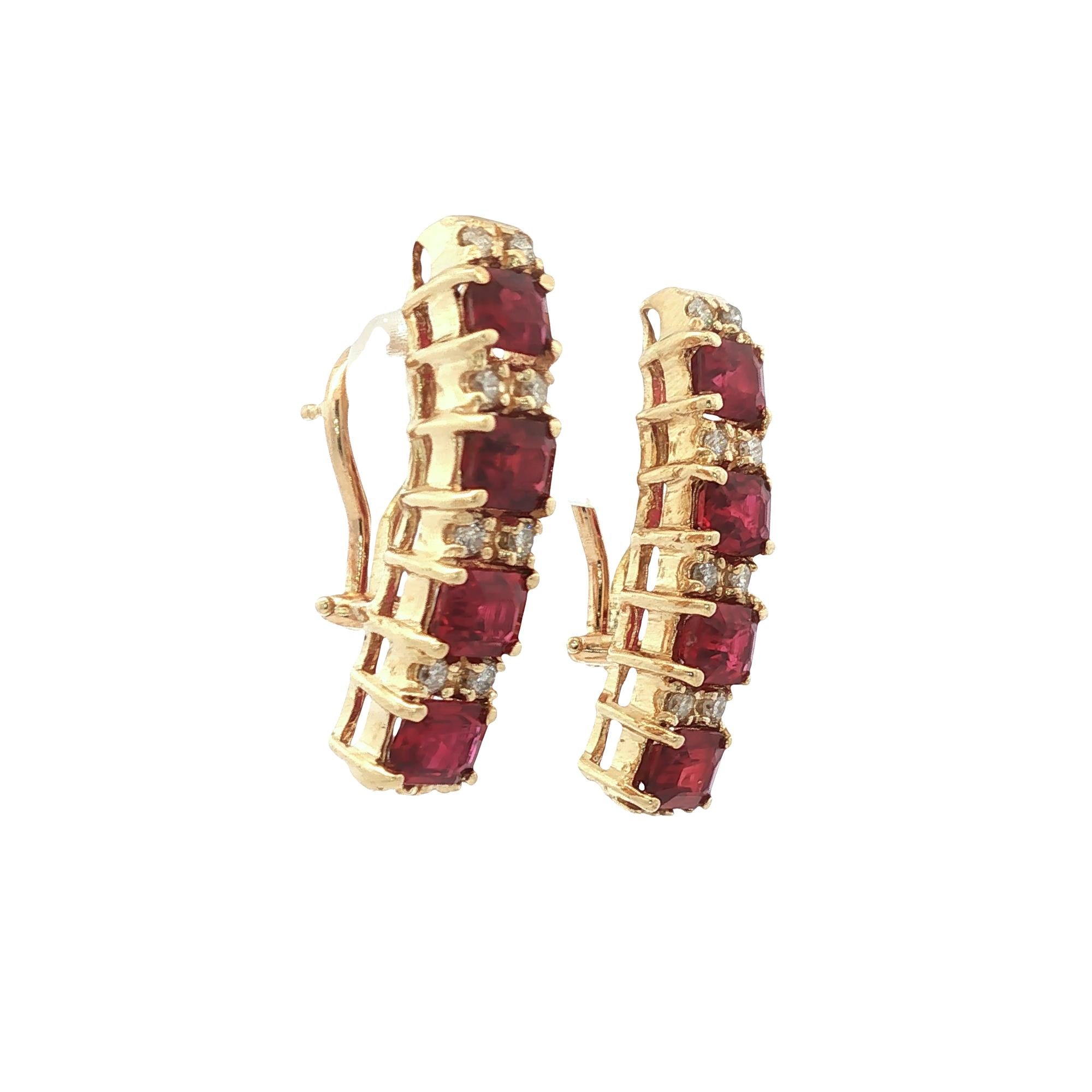 Diamond Ruby 14 Karat Yellow Gold Drop Leverback Earrings