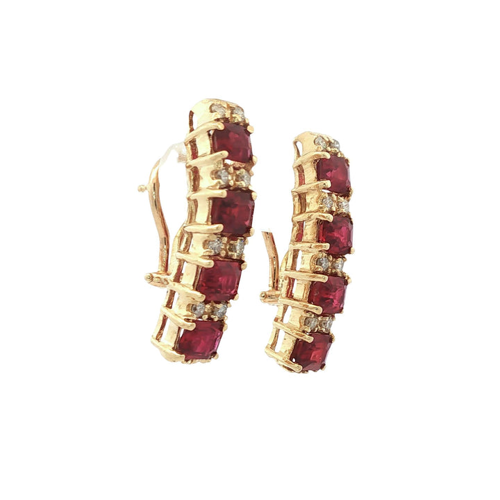 Diamond Ruby 14 Karat Yellow Gold Drop Leverback Earrings
