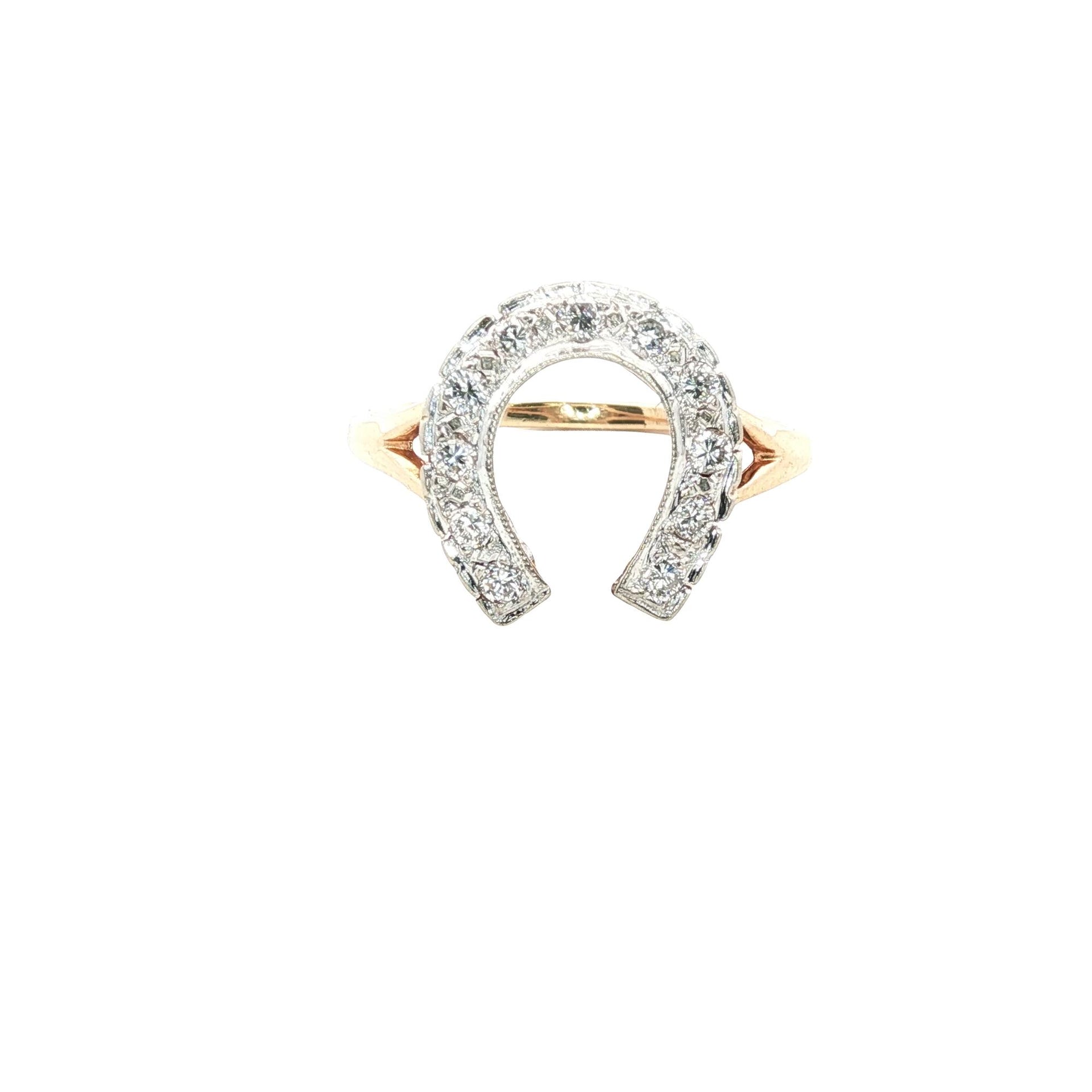 Diamond 14 Karat Yellow Gold Vintage Horseshoe Ring