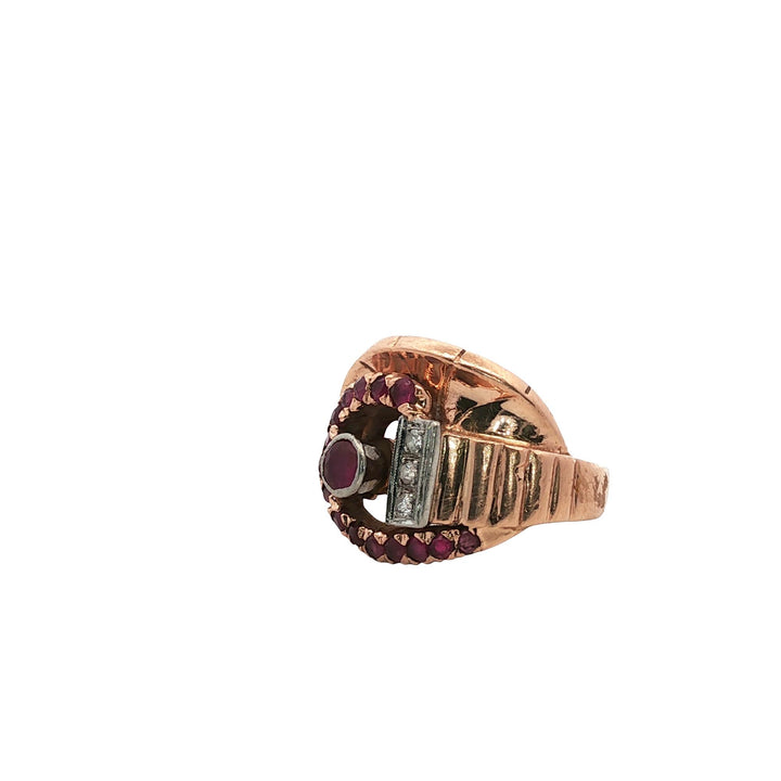 Retro Ruby Diamond 14 Karat Rose & White Gold Vintage Ring