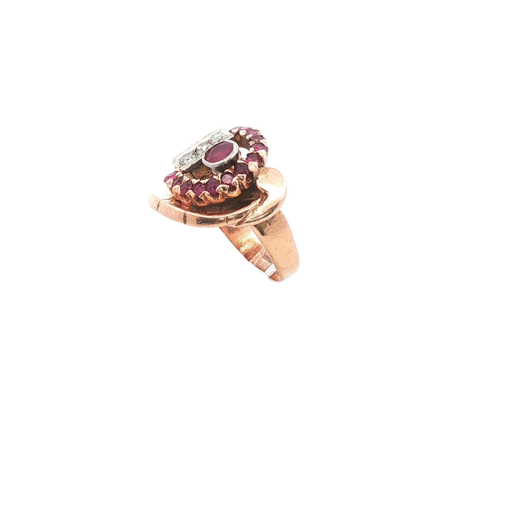 Retro Ruby Diamond 14 Karat Rose & White Gold Vintage Ring