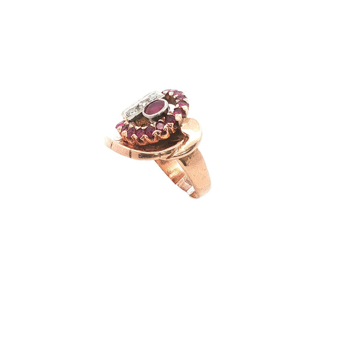 Retro Ruby Diamond 14 Karat Rose & White Gold Vintage Ring
