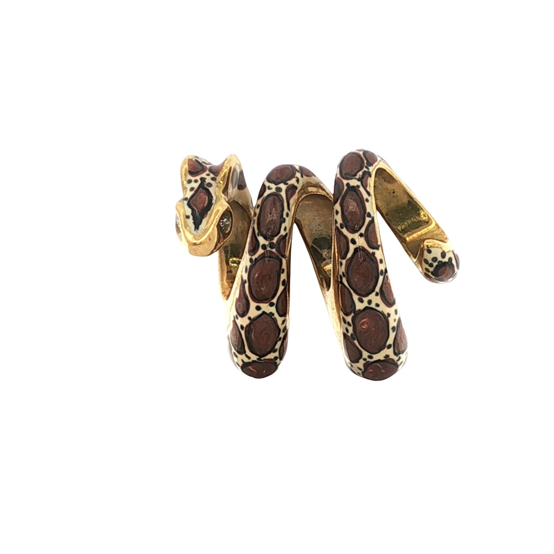 14 Karat Yellow Gold Brown and White Enamel Snake Slide Pendant