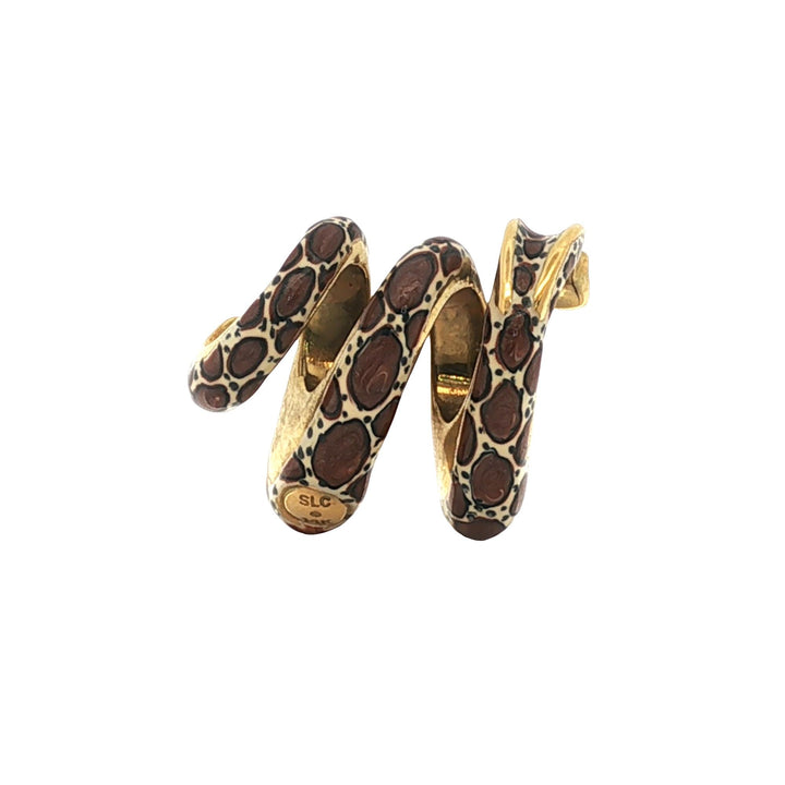 14 Karat Yellow Gold Brown and White Enamel Snake Slide Pendant