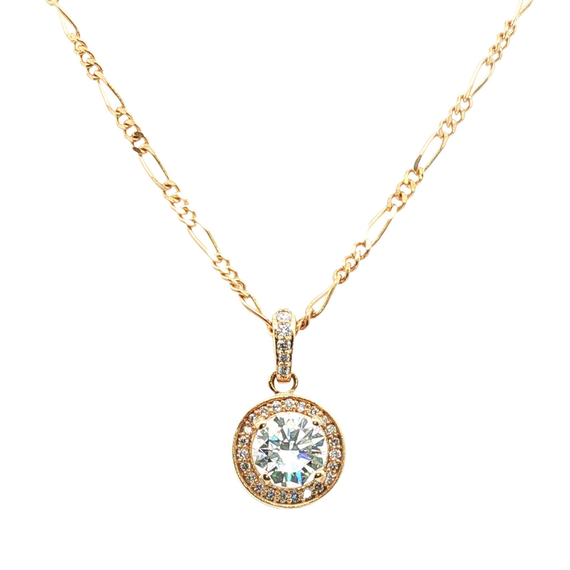 Diamond Halo Pendant Necklace 14 Karat Yellow Gold