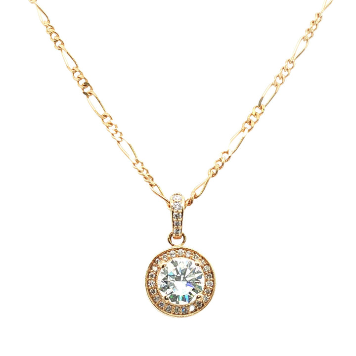 Diamond Halo Pendant Necklace 14 Karat Yellow Gold