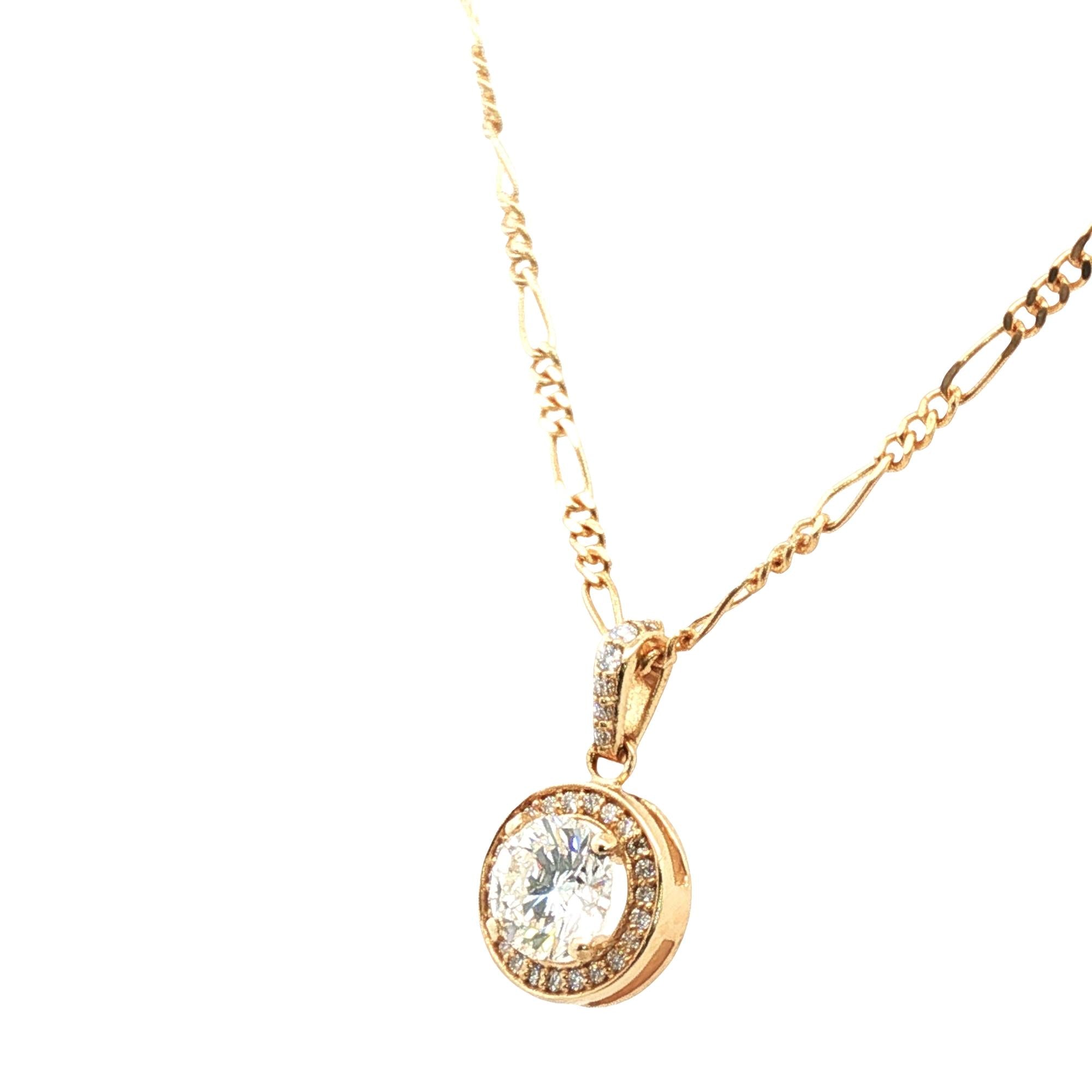 Diamond Halo Pendant Necklace 14 Karat Yellow Gold