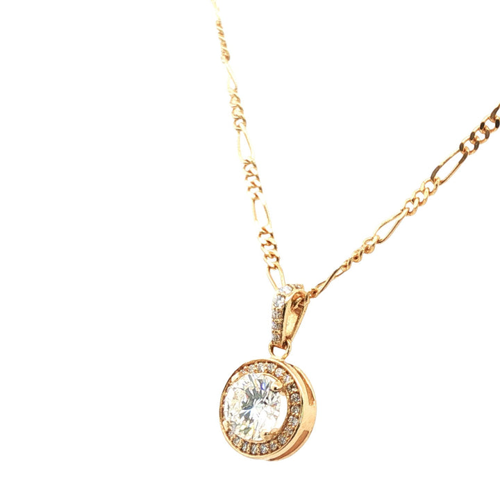 Diamond Halo Pendant Necklace 14 Karat Yellow Gold