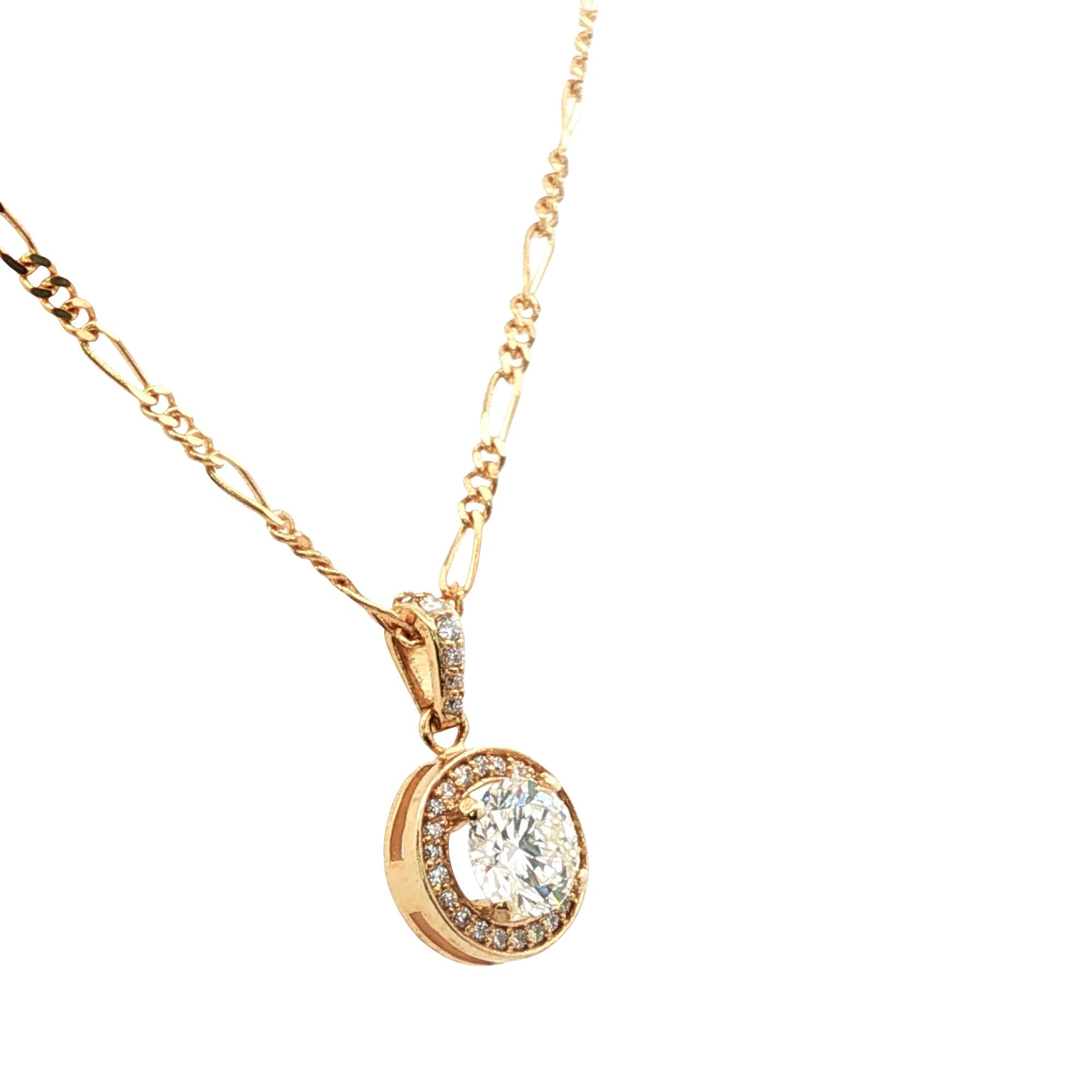 Diamond Halo Pendant Necklace 14 Karat Yellow Gold