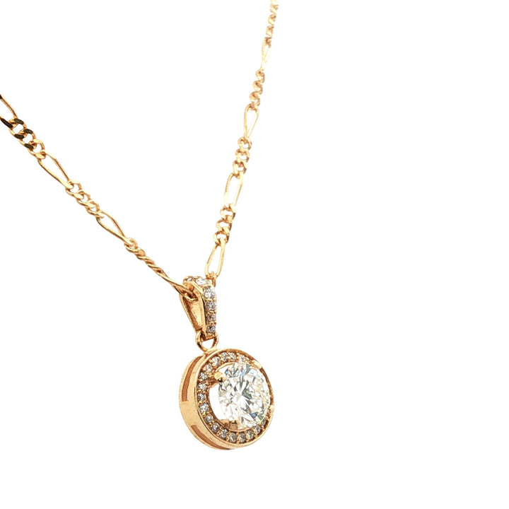 Diamond Halo Pendant Necklace 14 Karat Yellow Gold