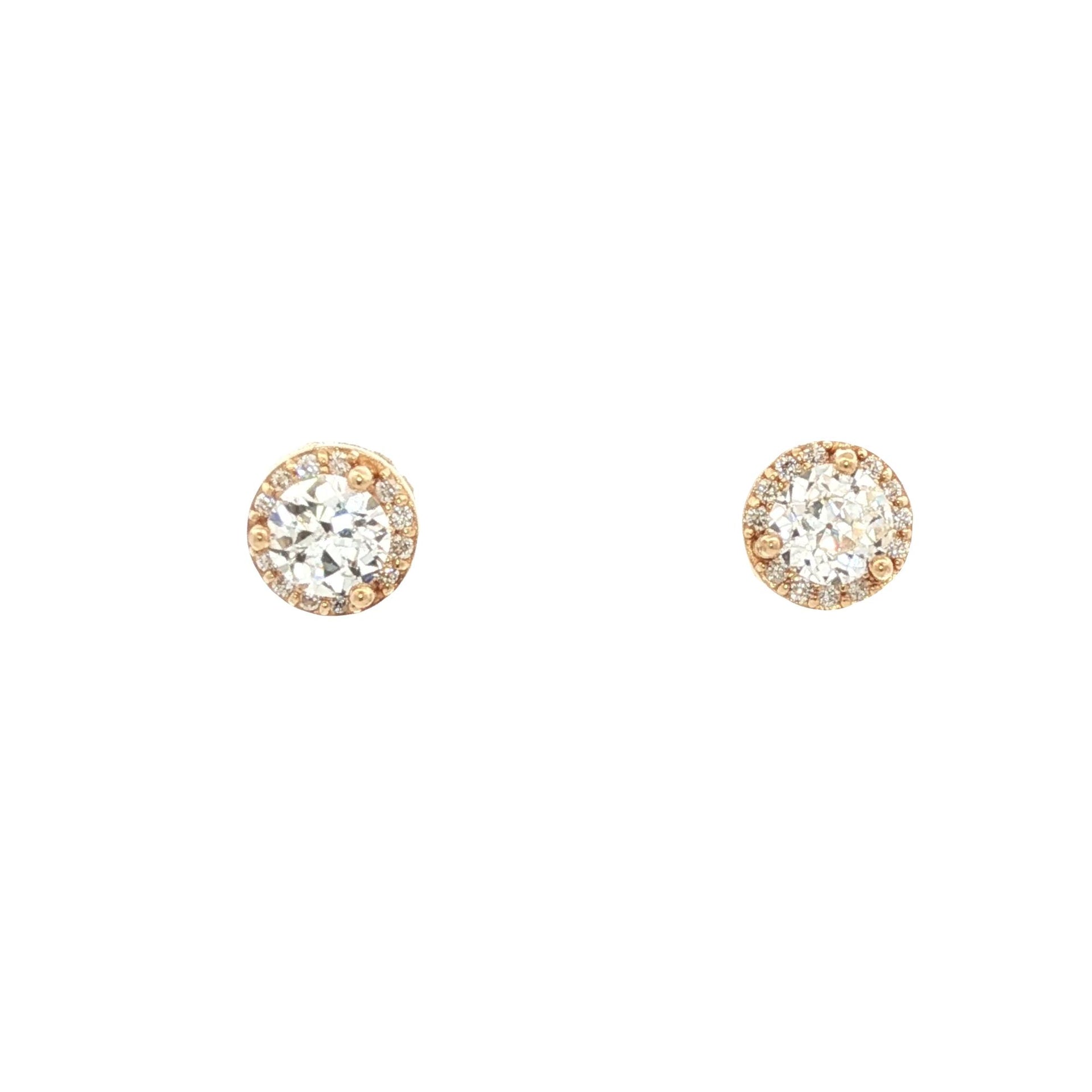 Diamond Stud Halo 14 Karat Yellow Gold Earrings