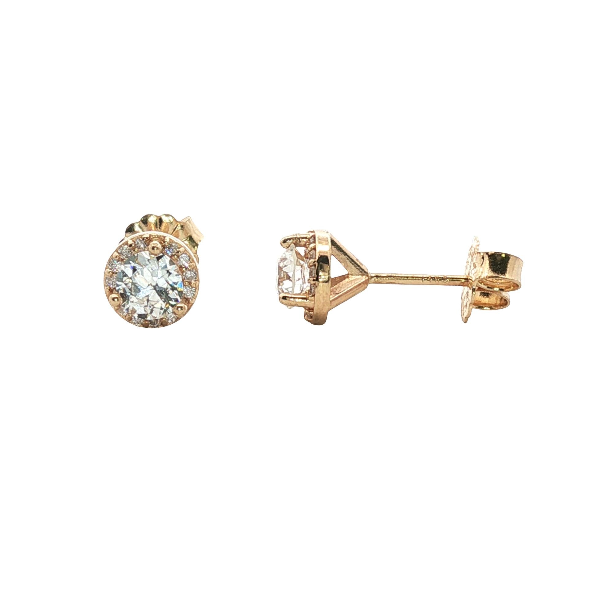 Diamond Stud Halo 14 Karat Yellow Gold Earrings