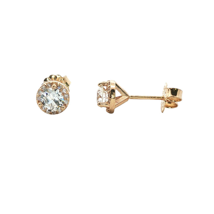 Diamond Stud Halo 14 Karat Yellow Gold Earrings