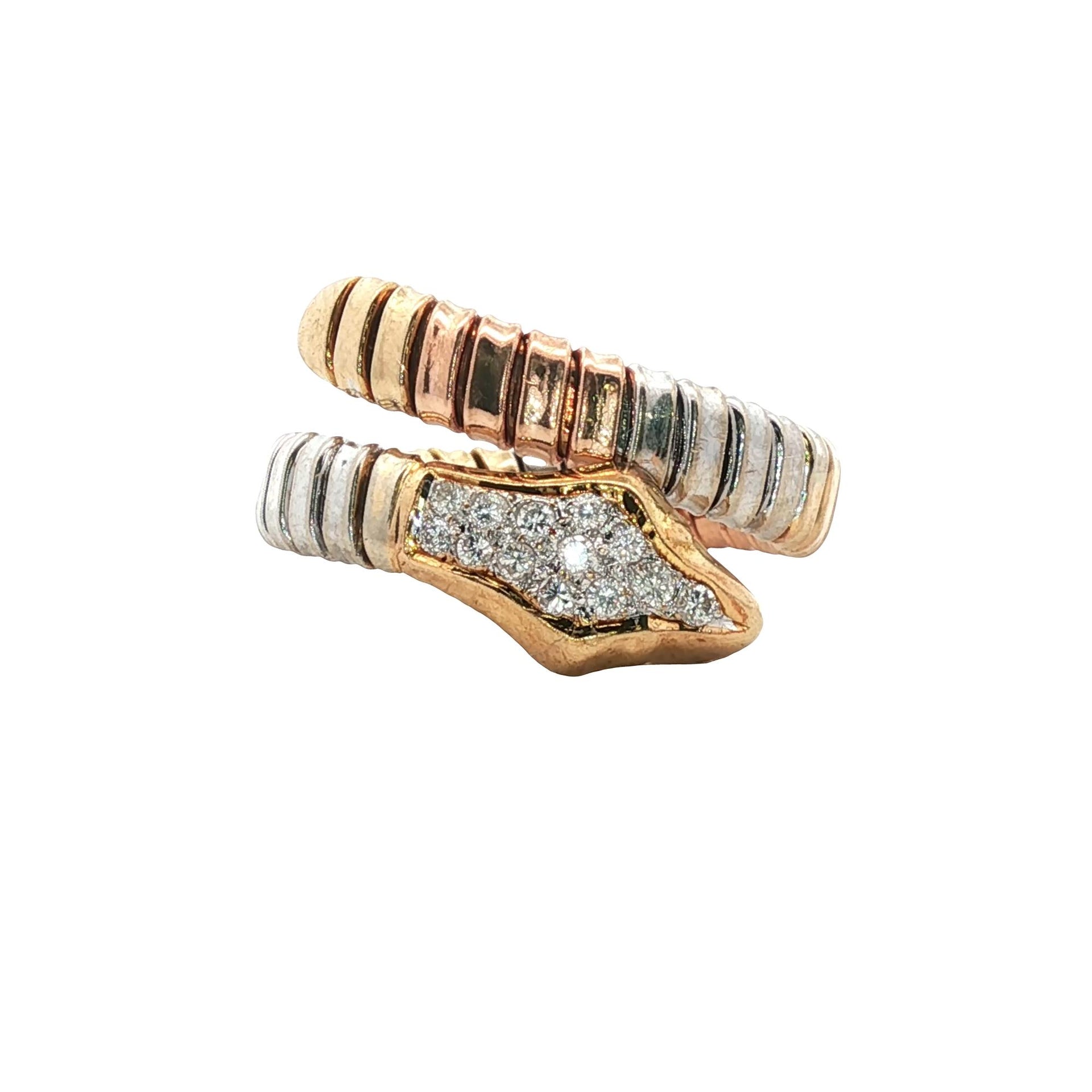 Snake Ring Diamond 14 Karat Tri-Color Gold Vintage