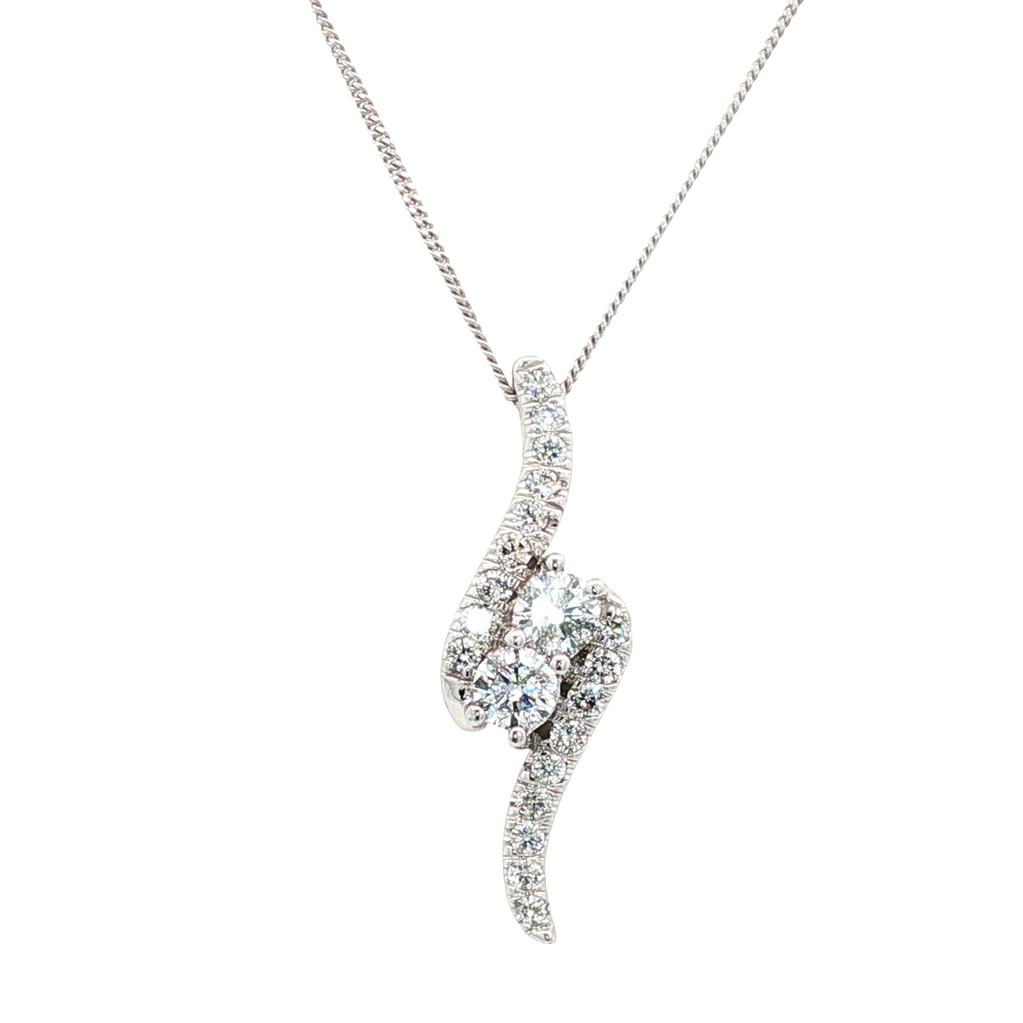Diamond Bypass Drop Pendant Necklace 14 Karat White Gold "Ever Us"