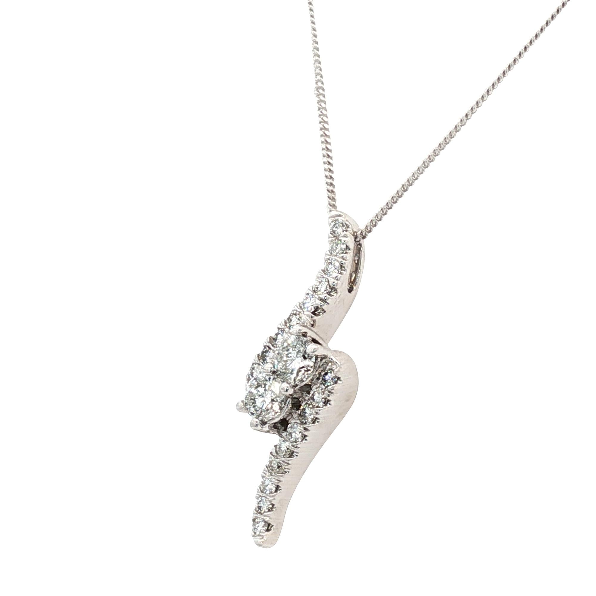 Diamond Bypass Drop Pendant Necklace 14 Karat White Gold "Ever Us"