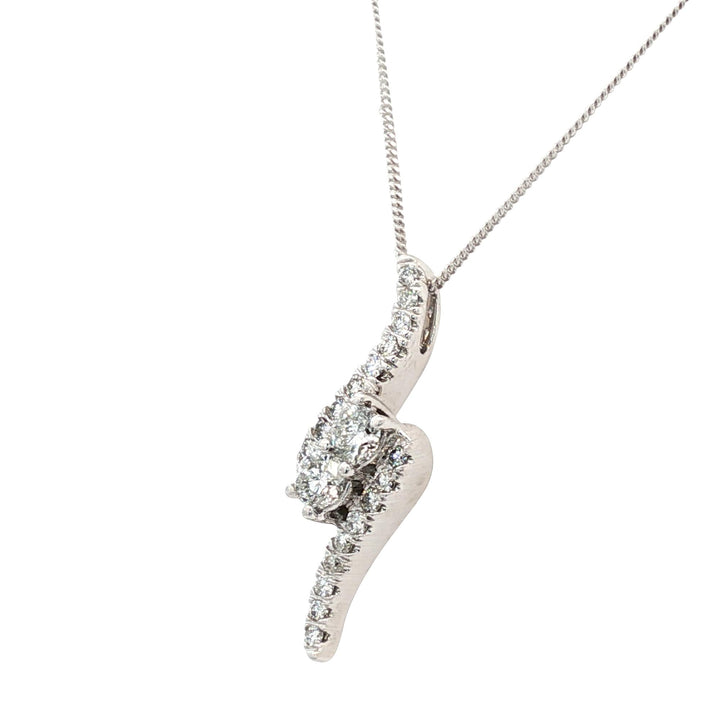 Diamond Bypass Drop Pendant Necklace 14 Karat White Gold "Ever Us"